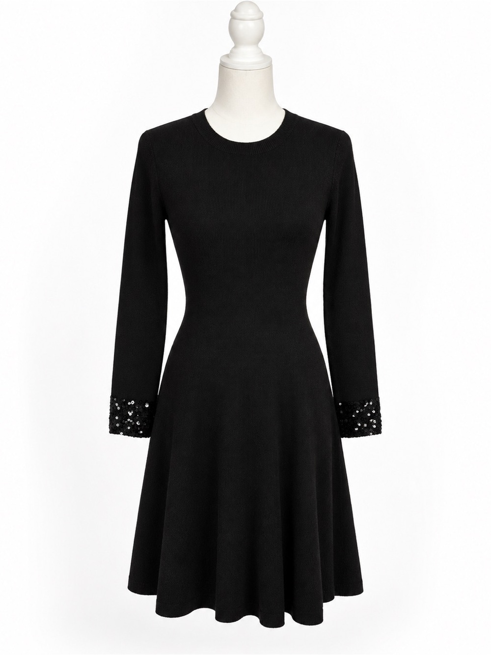 Jason Wu Black Long-Sleeve Sequin Cuff Fit-and-Flare Dress